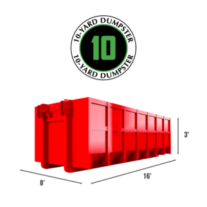 10-yard roll-off dumpster size and dimensions graphic