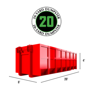 20-yard roll-off dumpster size and dimensions graphic