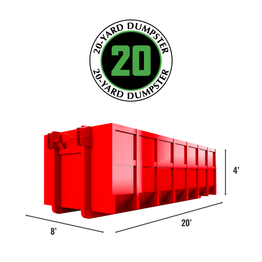 20-yard roll-off dumpster size and dimensions graphic